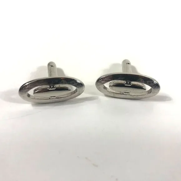 Vintage Swank cufflinks long oval open silver tone design 1
