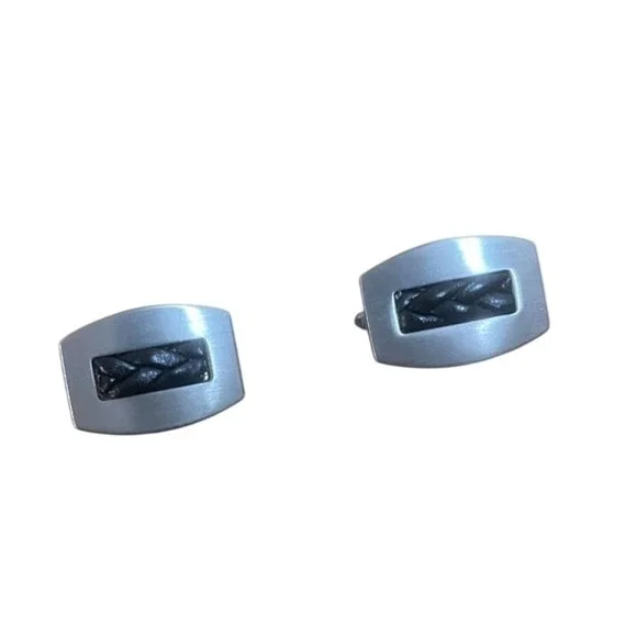 Kenneth Cole Reaction Cufflinks Silver‎ Tone Metal with Braided Black Accent