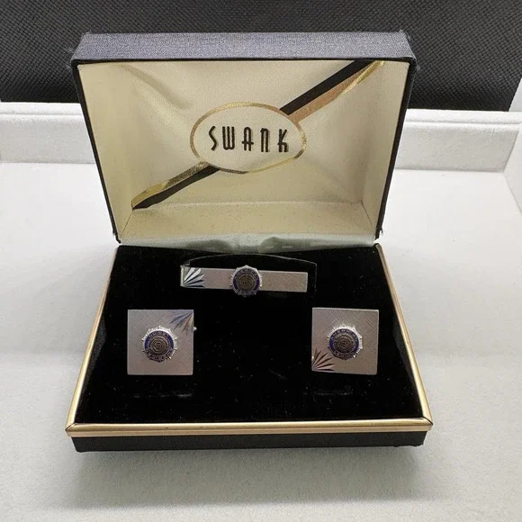 Vintage Swank Cufflinks and Tie Clip‎ Set Original Box