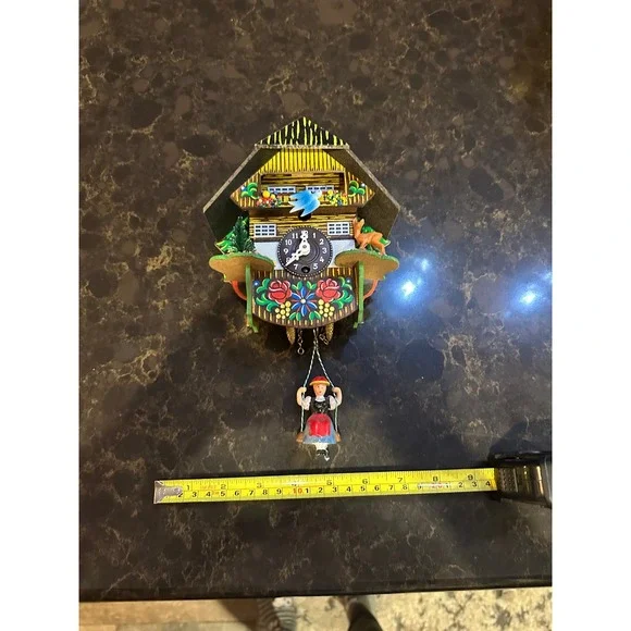 Vintage Miniature Chalet Cuckoo Clock Floral Hand Painted Girl Pendulum Decor