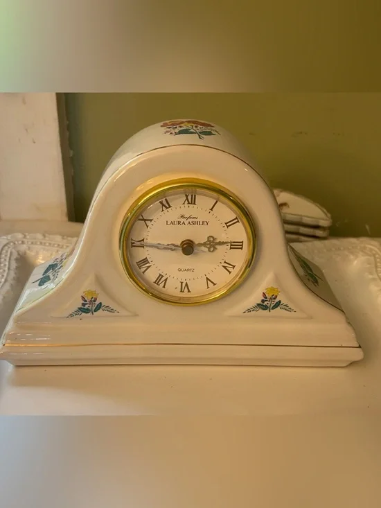 Vintage Laura Ashley Ceramic Mantel Clock Floral pattern and Quartz Movement
