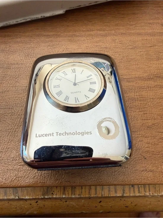 Lucent Technologies Silver Desk Clock - Roman Numerals (clock - Aspine Entrp.)