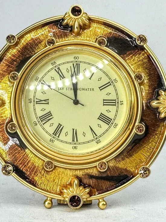 Vintage Jay Strongwater Bird and Floral Jeweled Swarovski Miniature Clock SS379