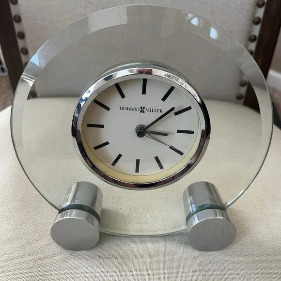 Howard Miller Glass Tabletop Alarm Clock 645-396 Beveled Desk Mantel Working