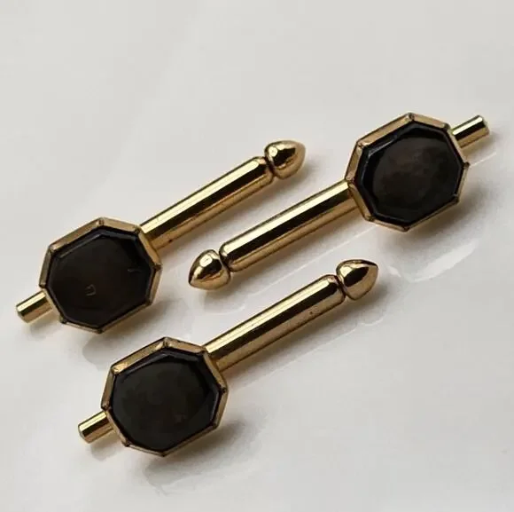 18K Gold Plated Antique Vintage Swank Abalone Tuxedo Shirt Studs