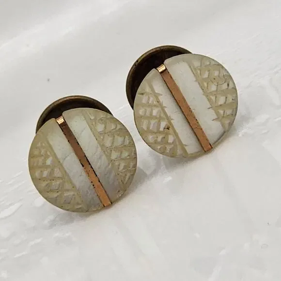 Antique Vintage Mother of Pearl Gold Stripe Cuff Links Cufflinks