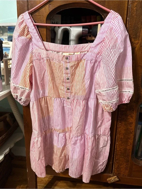 maeve anthropologie Pink And White Striped Shirt Size large  Peasant Flowy