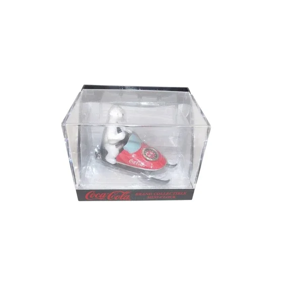 Coca-Cola Polar Bear Snowmobile Mini-Clock Vintage 1999 Brand Collectible Red
