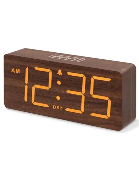 Digital Alarm Clock Wooden LED Large Display Loud Heavy Sleepers Bedroom
