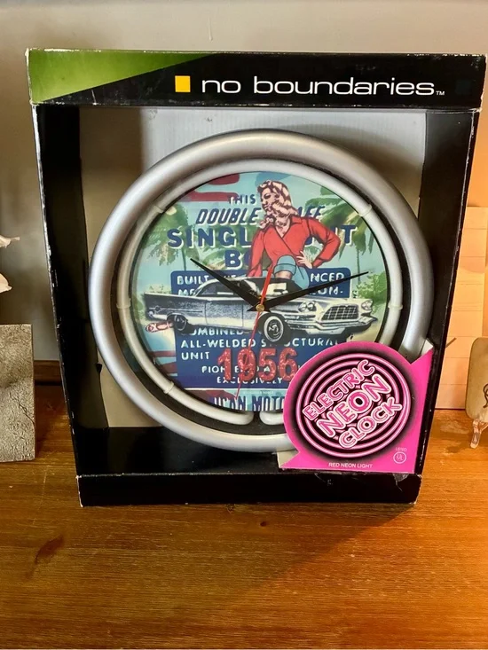 Silver Retro Neon Wall Clock