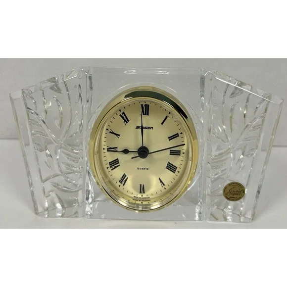 Vintage Cristal d'Arques France Lead Crystal Desk Clock Free Standing 7