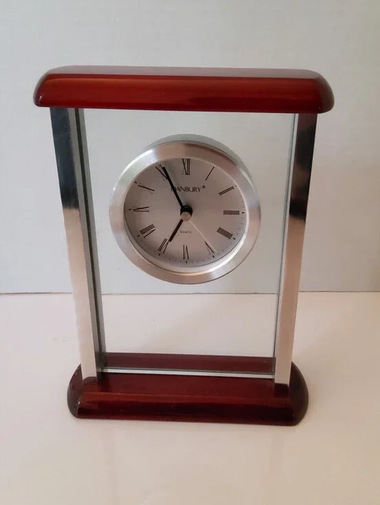 Danbury Red Wood and Silver Glass Mantel Clock
