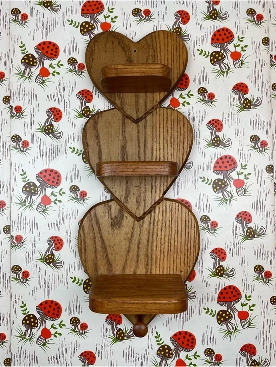 Vintage Wood 3-Tier Heart Shelf Hanging Wall Trinket Display