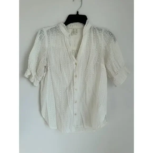 Anthropologie Meadow Rue Button Down Blouse Puff Sleeve Boho Textured