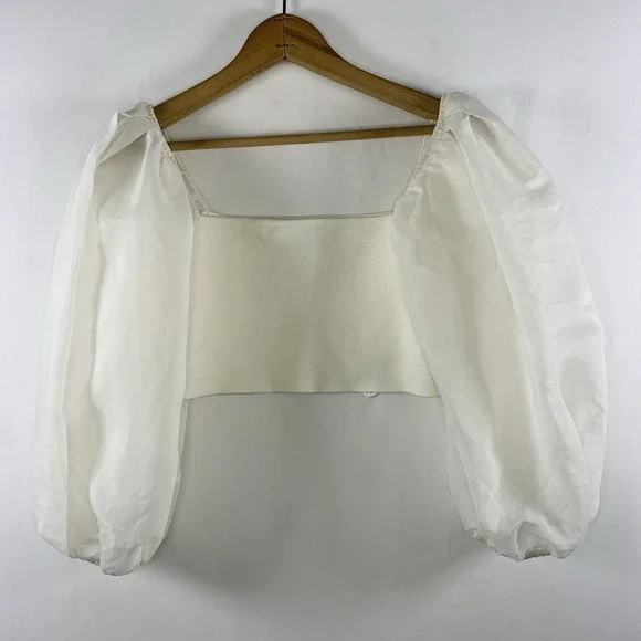 Zara Womens Sheer Puff Sleeve Bandeau Top Sz L Romantic Ethereal Feminine Bridal