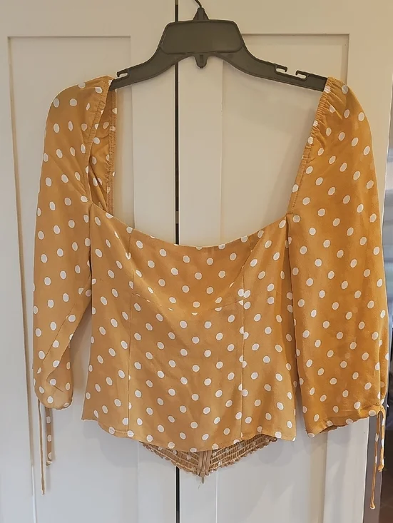 Reformation Mustard Polka Dot Square-Neck Blouse