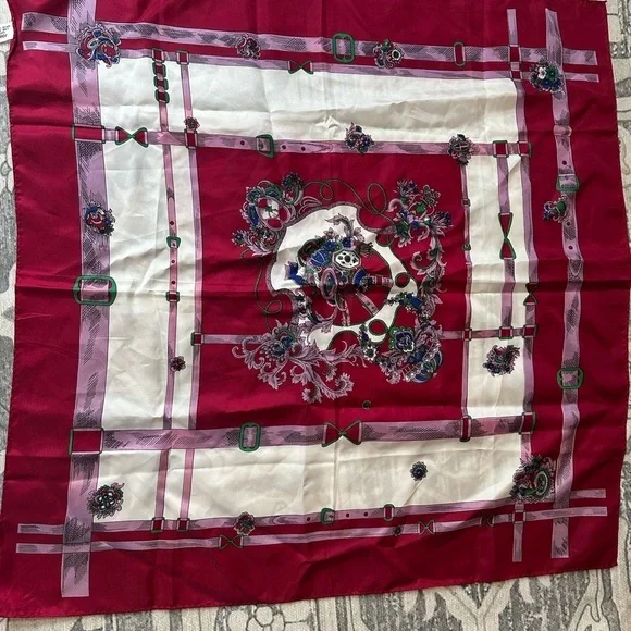 Vibrant Red, White, and Pink Scarf, Acetate, Vintage, Made in Japan