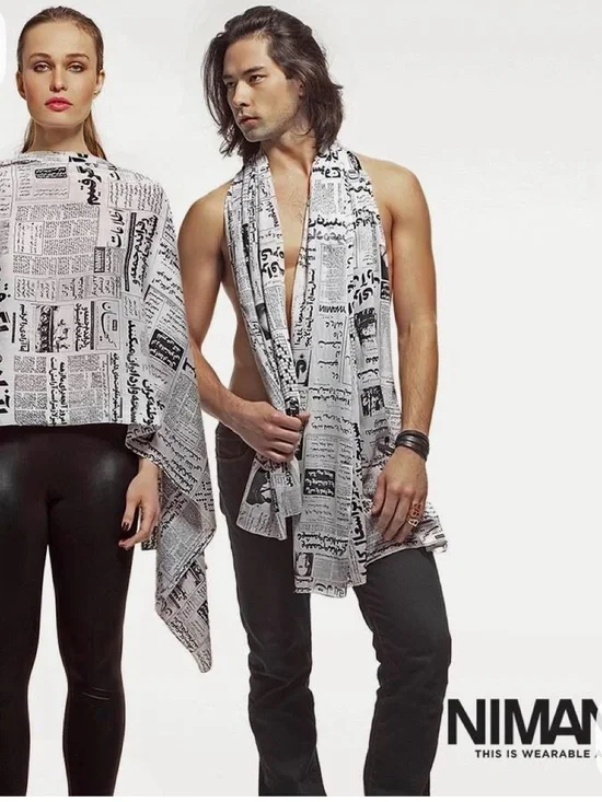 Newspaper Print Black & White Scarf