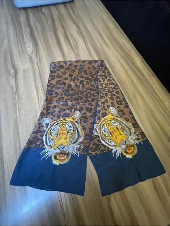 Anne Klein Leopard & Tiger Print Long Scarf in Brown, Black, Yellow