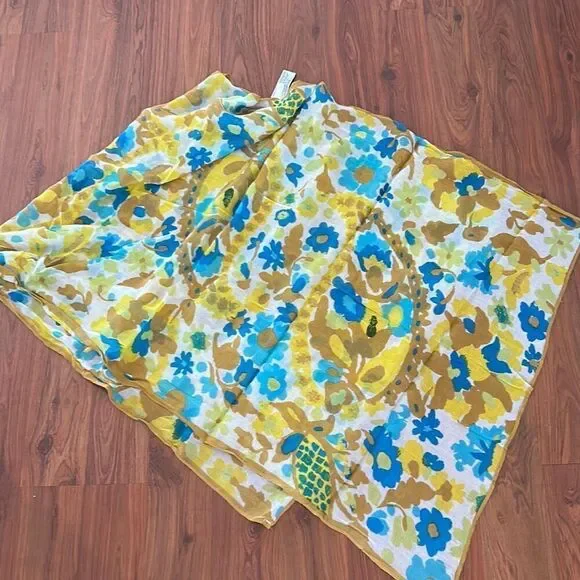 Uena for Target mustard turquoise white scarf floral swimsuit wrap sarong