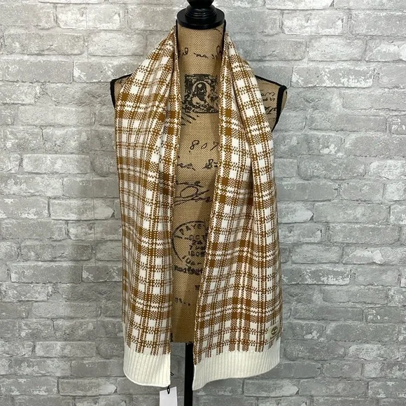 Timberlands Timberland Wheat/White Plaid Knit  Scarf
