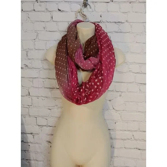 Women's XL Pink/Brown Ombre White Polka Dot Infinity Scarf.