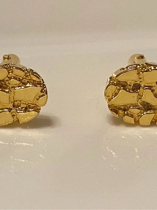 Gold Textured Oval Cuff Links for Men