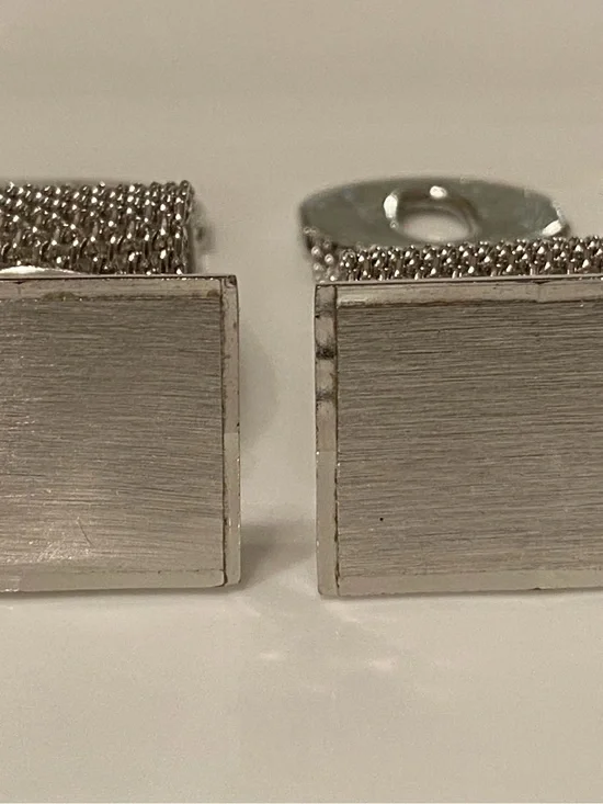 Brushed Metal Square Cufflinks for Men - Silver Finish