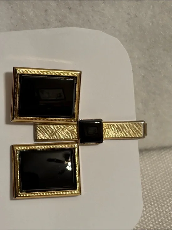 Gold and Black OnyxGeometric Cufflinks - Men's Accessory