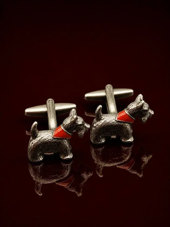 Scottish Dog Terrier Cufflinks Red Collar Links Father's Day Gift Vintage