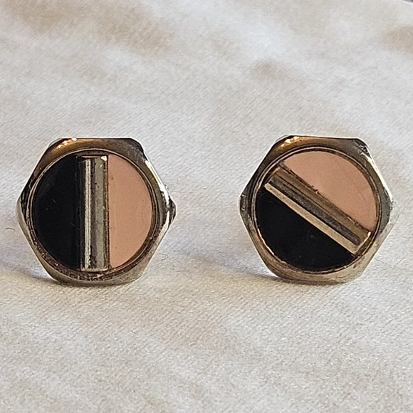 Hexagonal Pink and Black Cuff Links