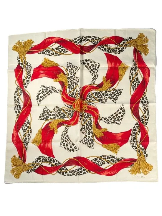 Vintage Christian Dior Leopard Ribbon Cotton Scarf | Never Worn