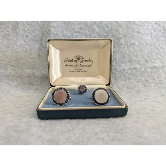 Hadley Holmberg Jewelry Set Mens Silver Tone‎ Cufflinks Tie Tack Pin