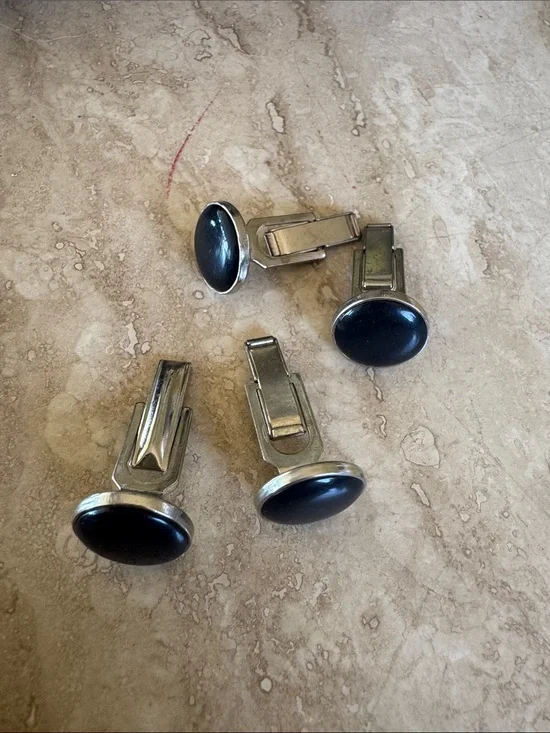 Men's Black Oval Cufflinks - Classic Silver-Tone Setting