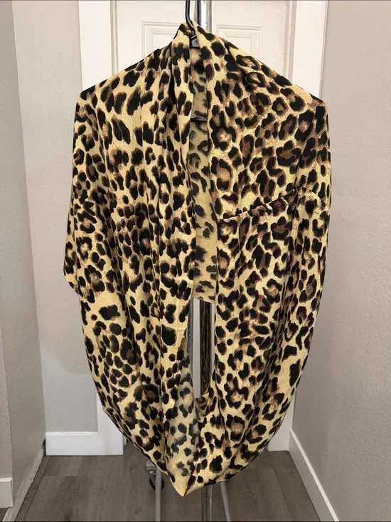 Leopard Print Lightweight Infinity Scarf - Beige Brown