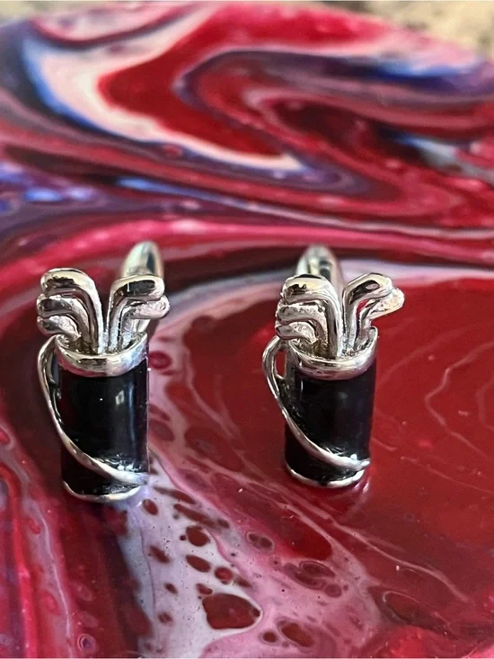 Silver and Black Golf Bag Cufflinks - Men's Accessories