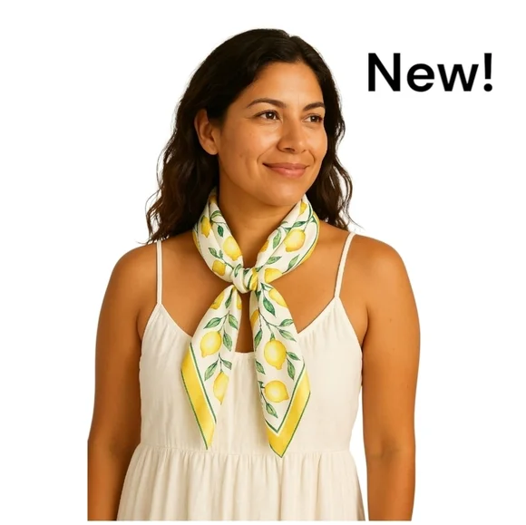 New! Chic Yellow Lemon Print Scarf – Lightweight & Stylish Square Wrap