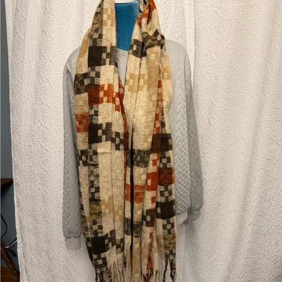 Cozy Checkered Women's Crisscross Knit CX2 shaliang plaid scarf NWOT