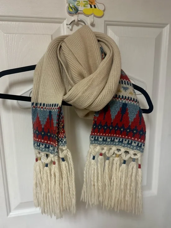 Hollister Cream Knit Scarf with Multicolor Fair Isle Accents
