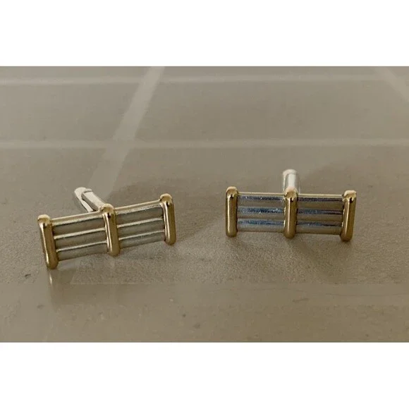Tiffany & Co. 14K Gold & Sterling Column T-Back Cufflinks Gift Vintage