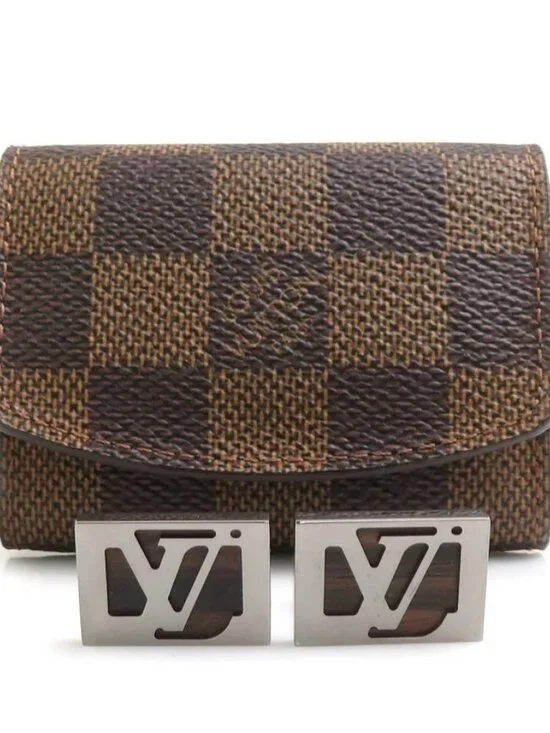 Auth LOUIS VUITTON Cufflinks Gunmetal/Brown Metal/Wood - e61718a