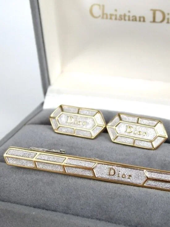Authentic Christian Dior Cufflinks & Tie bar Metal[Used]