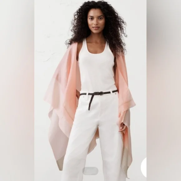 NWT Banana Republic Factory Peach Blush Multi Silk-Ramie Poncho One Size