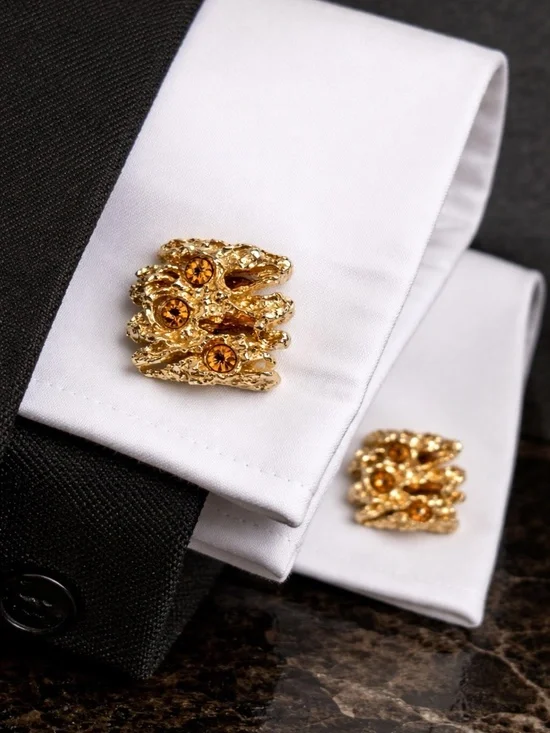 Vintage SWANK Brutalist Gold Tone Cufflinks Amber Rhinestones Mid Century Price