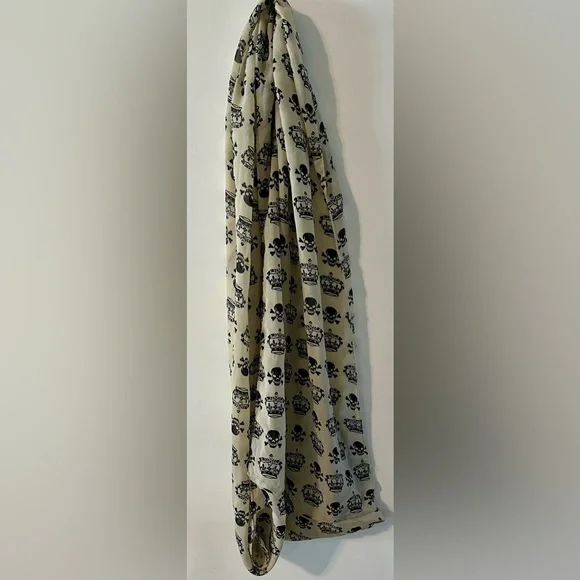 Skull and Crown Print Infinity Scarf- Black on Cream