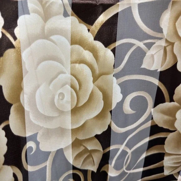 Women Scarf beige flowers brown 100% Polyester Rectangular 59x12