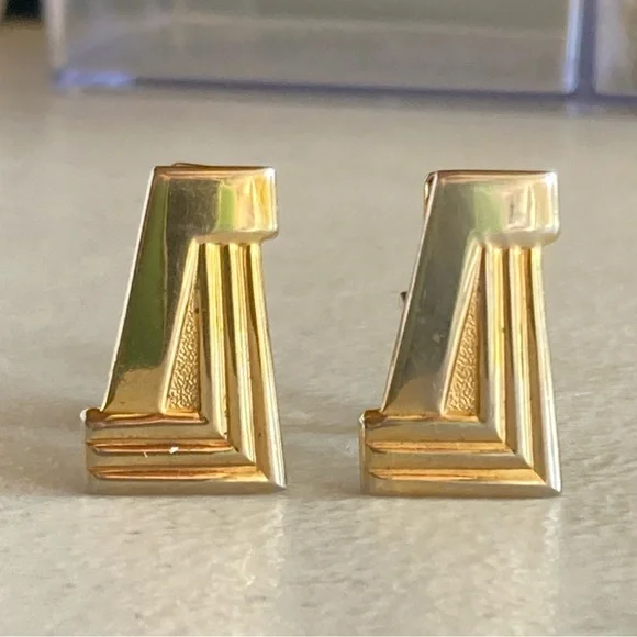 Vintage Gold-tone Art Deco Architectural Columnal Structural Cuff Links