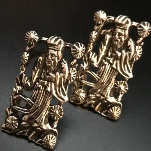 Vintage Swank Confucius Silver Tone Cuff Links