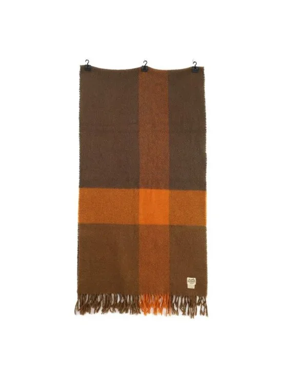 Hermes Block Check Wool Fringe Scarf