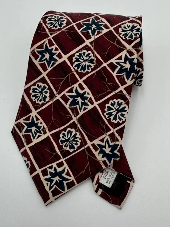 Vintage Gordon & Ferguson 100% Silk Tie USA Floral Grid Print 4” Wide